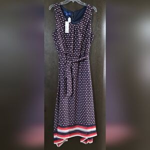 Apt. 9 Red White Blue Polka Dot Handkerchief Hem Midi Dress Women's Size XXL